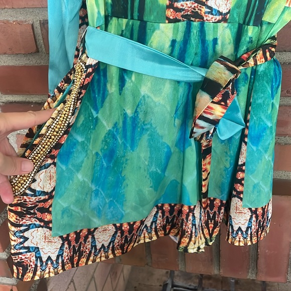 Manish Vaid large nwot rayon versaceromper gold beaded button front collared - Picture 2 of 9